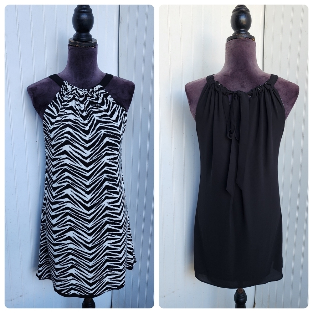 WHITE HOUSE BLACK MARKET WHBM Reversable Dress Tie Back Zebra Sz 0
